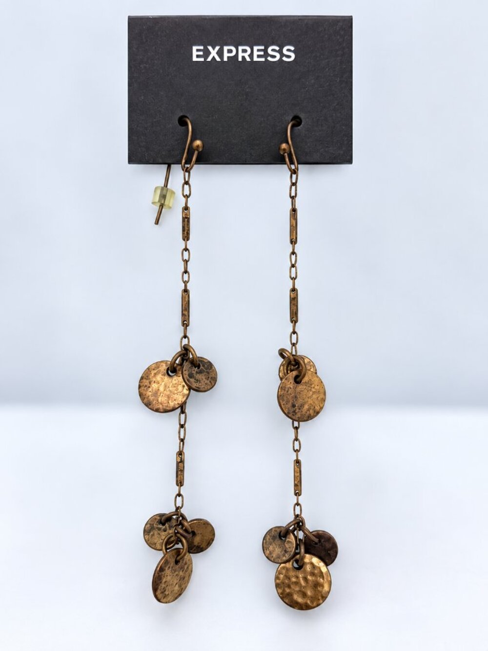 Express Long Bronze Hammered Disc Dangle Earrings